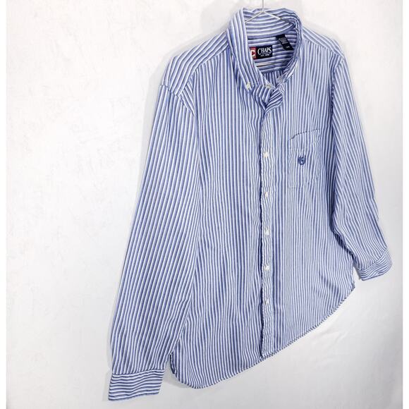 Chaps Shirt Mens Large Blue White Striped Casual Preppy Logo Crest Button Down - Picture 6 of 12